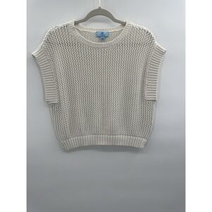 Cece Women Medium Sweater Cropped Open Knit Layers Cottagecore Coastal Boxy Fit